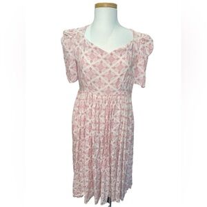 Radoss Women's Dress Size L Pink & Cream 50's Inspired Short Sleeve Knee Length